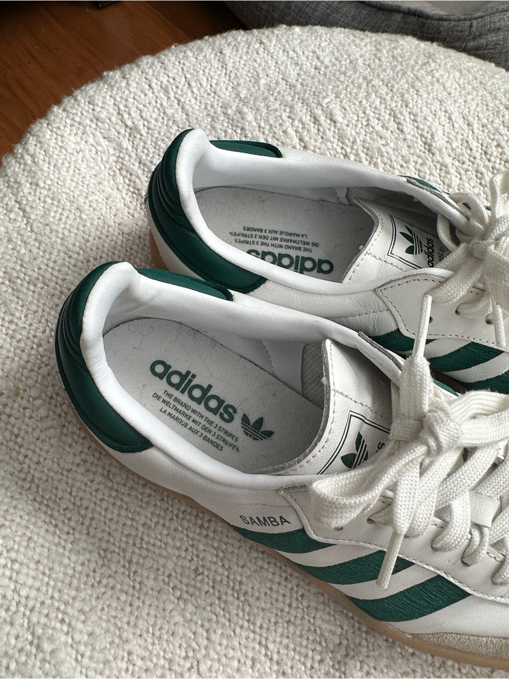 adidas Samba Women’s Sneaker in White with Dark Green stripes - Picture 5 of 6